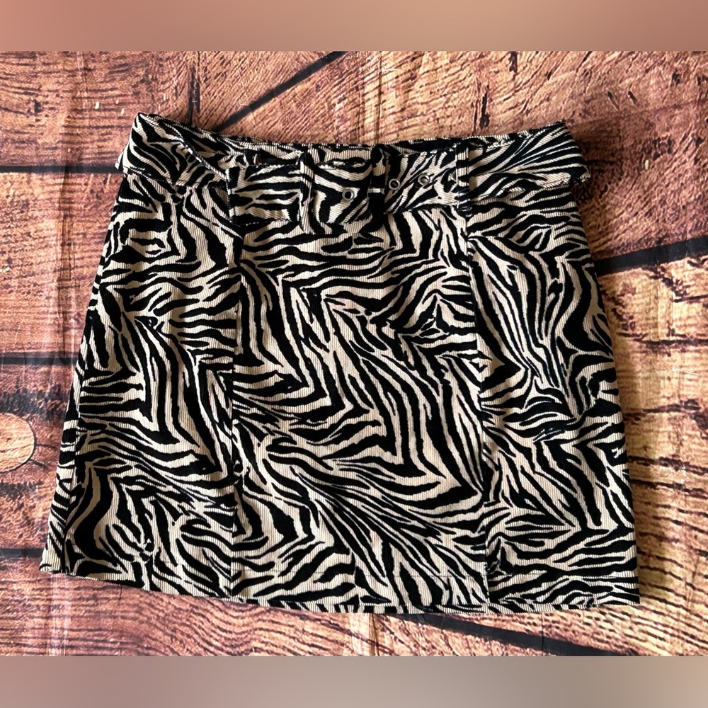 Wild Fable Size‎ 4 Brown Black Zebra Print Pencil Stretch Mini Skirt Corduroy